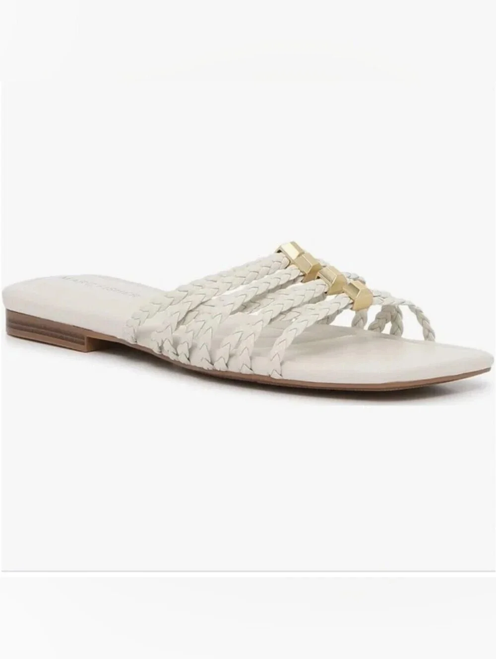 Woven Slide Sandal with Gold Accent - White